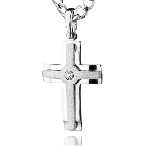 STERLL Herren Hals-Silberkette Echt Silber Kreuz-Anhänger aus 925 mit Swarovski Elements 50cm Nachhaltige Verpackung Geschenke für Männer