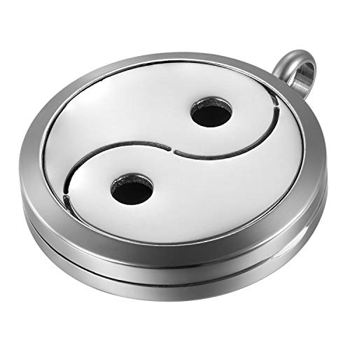 JewelryWe Damen Halskette, Edelstahl Hohle Tai Chi Yin und Yang Aromatherapie Ätherische Öle Diffusor öffenbar Floating Medaillon Locket Anhänger mit 6 Bunt Filzkreisen und 45cm Kette, Silber