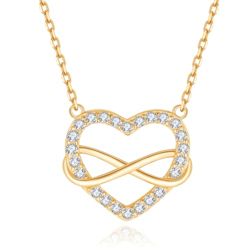 Jrêveinfini Unendlichkeitszeichen Halskette Gold Damen Silber 925 mit Anhänger, Mutter Tochter Herz Infinity Kette Mama, Personalisiert Kette Freundin, Valentinstag Schmuck Geschenke für Frauen