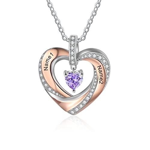 lorajewel Damen Herz Halsketten mit 2 Namen Sterling Silber 925 Mutter Kinder Kette mit Gravur und Steinen Silber Herz Anhänger Personalisierte Kette für Mutter/Tochter/Frau/Freundin…