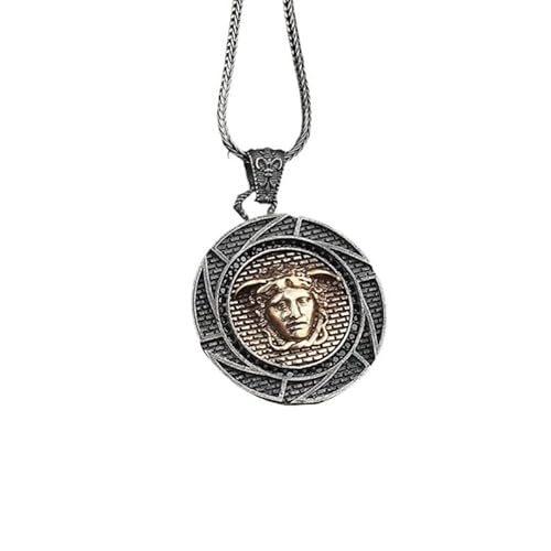 SOHO SILVERS Medusa in einem Kreis Anhänger 925 Sterling Silber Halskette für Männer Dicke Kette Handmade Mythologischer Anhänger Beste Freundin Valen