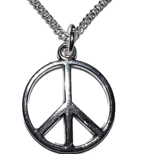 Peace Zeichen Anhänger mit Silber Kette (Leder Kette 42cm + 5cm verstellbar)