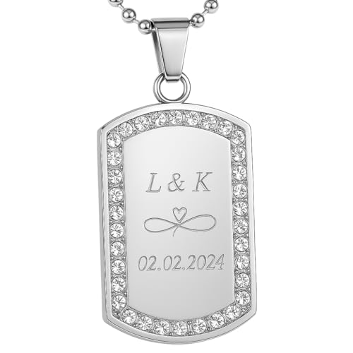Hanessa Personalisierte Kette mit Gravur Edelstahl 50 cm mit Anhänger Dog Tag mit Strass-Stein in silber - Personalisierte Halskette für Frauen - Personalisierter Schmuck Damen Kettenanhänger