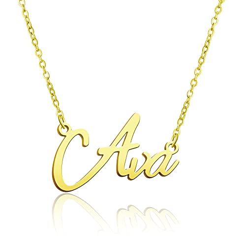 BUREI Damen Personalisierte Kette Namen Halskette Edelstahl Women's Necklaces Geschenk für Frauen Ava