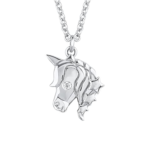 s.Oliver Kette mit Einhorn Anhänger für Mädchen, Zirkonia und 925 Sterling Silber, Rhodiniert