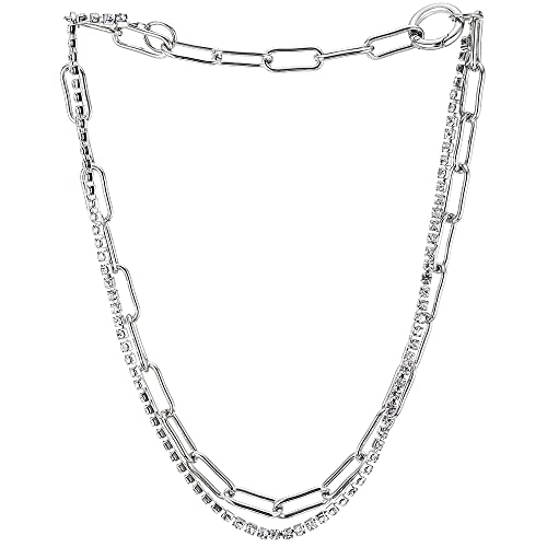 COOLSTEELANDBEYOND Cool Choker Halsketten Statement Halskette Zwei Strang Ovalen Gliederkette, Funkelnden Strass Kette