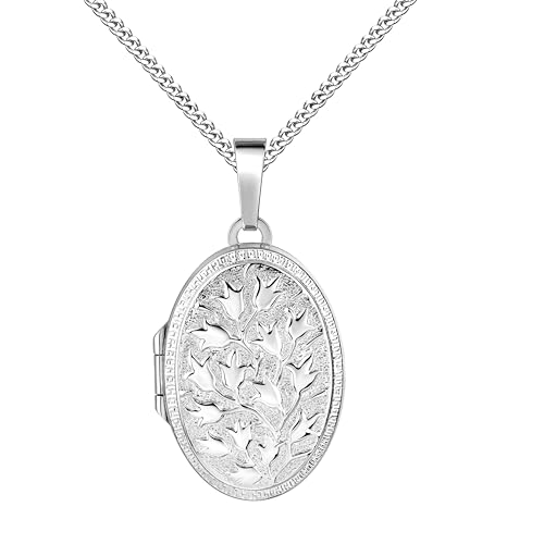 JEVELION Silberkette Medaillon Silber 925 ovaler Amulett Anhänger für 2 Bilder zum Öffnen für Damen Silberamulett und Schmuck-Etui Mit Halskette - Kettenlänge 50 cm.