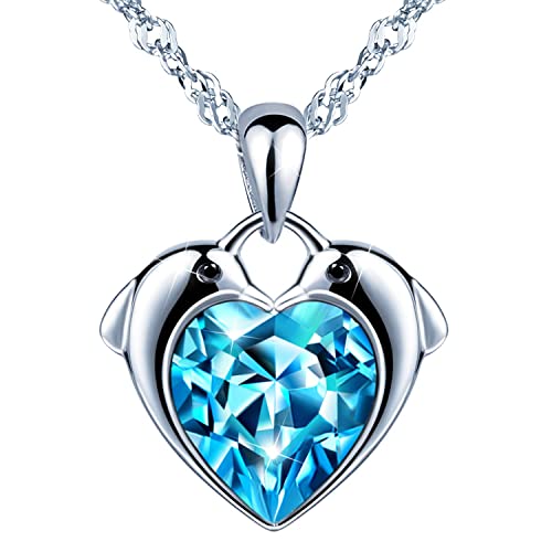 Unendlich U Delfine Damen Herzkette Mädchen Halskette 925 Sterling Silber Blau Zirkonia Anhänger Kette mit Anhänger, Silber