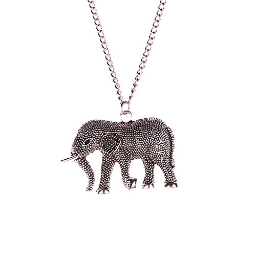 WeAreAwesome WAA Elefantenkette – 70cm Lange Halskette - Elefant Anhänger Vintage Silber Kette Elephant Tier Thailand Afrika Indien Rüssel Elfenbein antik