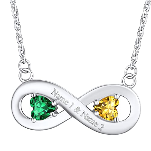 Custom4U Personalisierte Infinity Kette mit Namen 925 Sterling Silber Funkeln Geburtsstein Unendlichkeitszeichen Halskette Zirkonia Silberkette Liebe für Immer Geschenk für Memorial