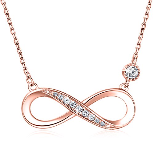 925 Sterling Silber Halskette - Billie Bijoux Endless Love  Infinity Herz Anhänger weißes Gold überzogene Diamant Frauen einstellbare Halskette (Roségold)