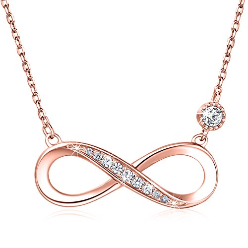 Billie Bijoux 925 Sterling Silber Halskette Endless Love Infinity Herz Anhänger weißes Gold überzogene Diamant Frauen einstellbare Halskette (Roségold)