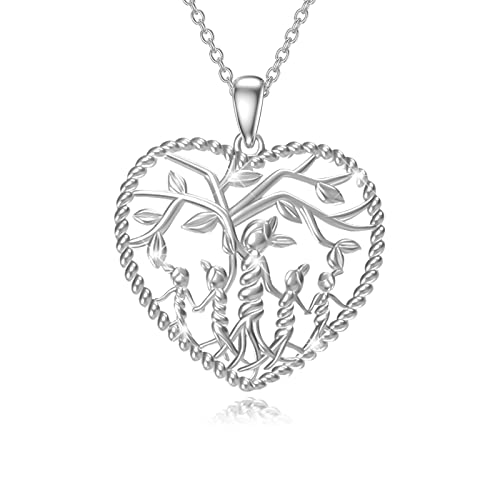 Damen Baum des Lebens Halskette 925 Sterling Silber Mutter und 4 Kinder Kette Lebensbaum Herz Anhänger Mama Tochter Schmuck Geschenke für Mädchen