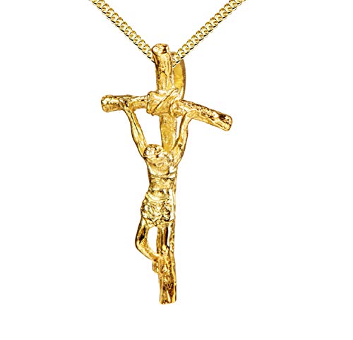 Kreuz-Anhänger mit Kette Goldkreuz Jesus Christus für Damen, Herren und Kinder als Kettenanhänger 585 Gold 14 Karat mit Schmuck-Etui und Panzerkette
