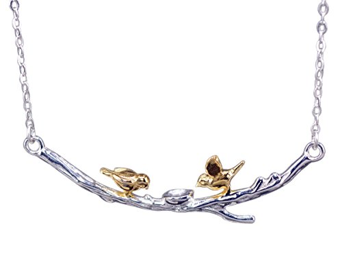 NicoWerk Silberkette mit Anhänger Vogel Ast Vergoldet Golden Ethno Halskette Damen 925 Silber Kette Schmuck Sterling SKE233