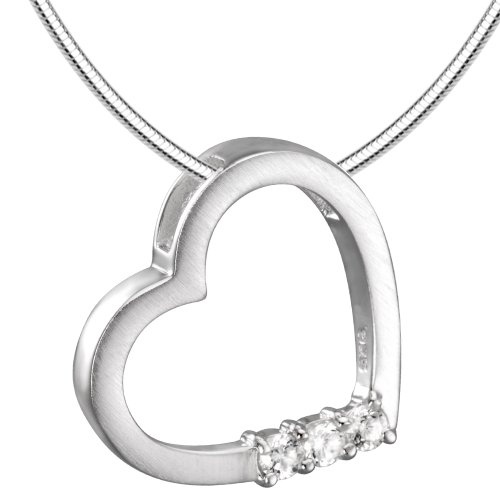 Vinani Damen Kette mit Anhänger - Diamond Heart Herz mit Zirkonia weiß mattiert - 50cm Schlangenkette aus Italien - 925 Sterling Silber - ADH50