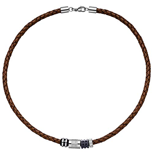 Jobo Herren Collier Halskette Leder braun mit Edelstahl teilplattiert 45 cm Kette Lederkette