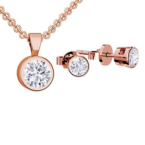 Schmuckset Rosegold 925 Damen Set Echt Schmuck Zirkonia Geschenkset Frauen Schmuck Set (Silber 925 vergoldet) Kette und Ohrringe Halskette Damenkette Geschenkidee Liebe Weihnachten Jahrestag FF07-3