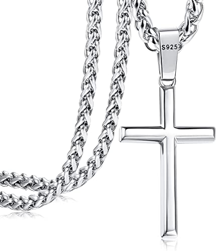 Adramata Kreuz Kette Herren Damen 925 Silber Kreuz Anhänger Halskette Edelstahl Kette Kreuz Halskette Silber Panzerkette Herren Silber Kette Kreuz Halskette