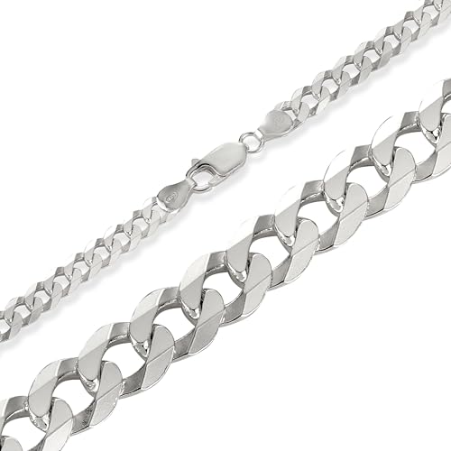 BlinqBlinq Cuban Chain Silberkette in 1mm 2mm 3mm 925 Sterling Silber Panzerkette Längen 40cm 50cm 60cm Cubana Unisex Echtsilber Halskette Herren oder Halskette Damen (60.00, 6mm (flach))