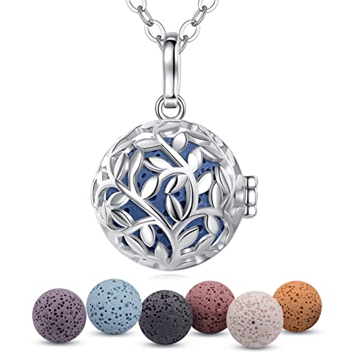 EUDORA Harmony Ball Lebensbaum kette Aromatherapie Kette Damen Anhänger Aroma Oel Diffuser Charme Schmuck Geschenk Natürlicher Lavastein Perlen Kette 5PCS，24 