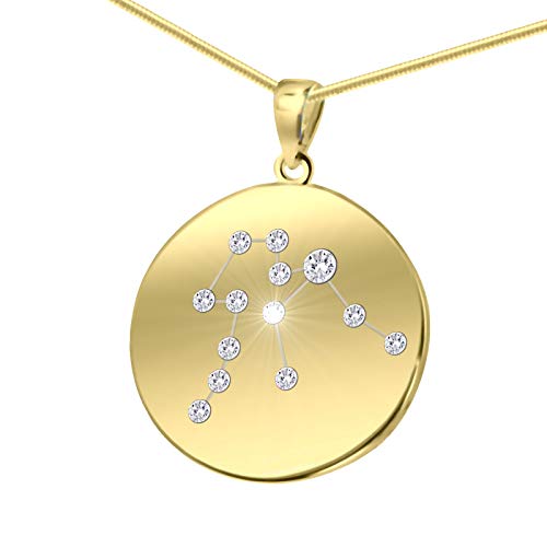 Damen massive Silberkette vergoldet Silber Gold plattiert Swarovski Elements Sternzeichen-Anhänger Wassermann längen-verstellbar Schmucketui Schöne Geschenke für Frauen