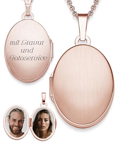 Medaillon oval zum Öffnen für Bilder Rosegold | Kette Damen Medallion mit Bild | Foto Amulett Anhänger antik Vintage| Halskette Herzkette mit Gravur