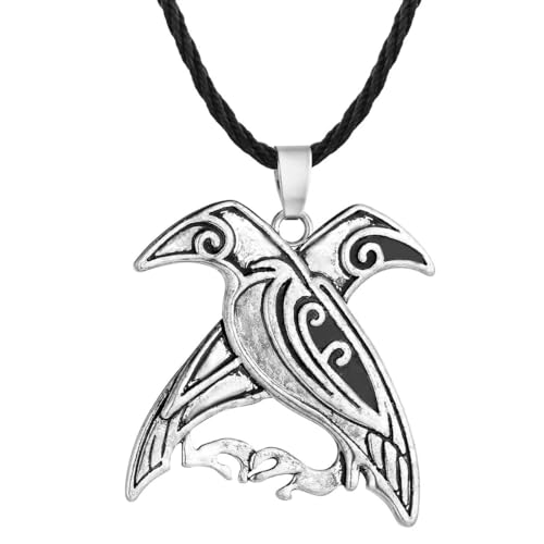 Wikinger nordische Odin Raben Anhänger Halskette für Männer Frauen Mythologie Heidnischer Vogel Charm Lederkette Amulett Schmuck