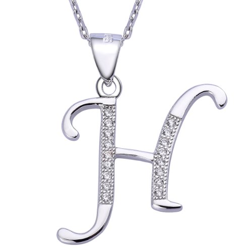 VIKI LYNN Sterling Silber 925 Kette Halskette mit Silber und Zircon Buchstabe Alphabet H Anhaenger