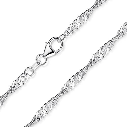 Materia Feine Singapurkette 925 Silber Kette Damen 40cm - 3mm Halskette Frauen flach diamantiert K95-40 cm