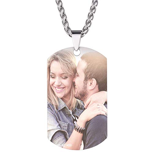 U7 Collier Damen Herren Foto und Texte Gravur Halskette Edelstahl personalisiert Militärische Erkennungsmarke Dog Tag mit 60cm Kette einzigartiges Souvenir Geschenk für Jahrestag Geburtstag