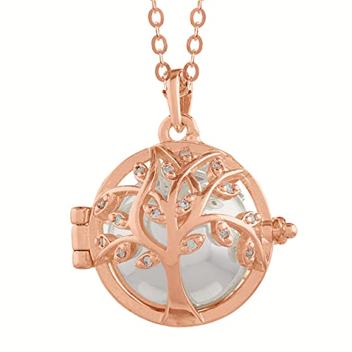 Pick Your Angel PYA „Tree of Life“ Engelsrufer Kette mit Anhänger und Klangkugel aus 14k Roségold 45cm Spiritueller Damen Schmuck mit Lebensbaum - Kettenanhänger, Halskette und Farbkugel. (Silber)