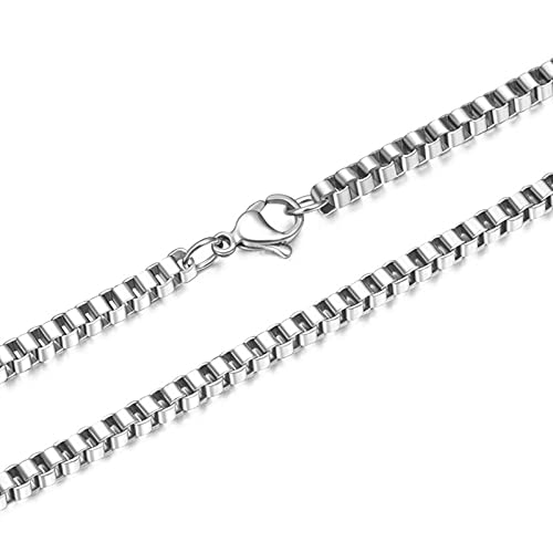 Gualiy Hip Hop Kette Edelstahl, Box Ketten Halskette 4mm Breite, Silber Kette Ohne Anhänger 90 cm Lang