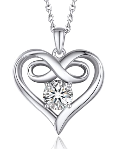 MomentWish Unendlichkeitszeichen Kette Herz, 1 Karat Moissanite Halskette Damen Silber 925 mit Anhänger Liebesgeschenke für Frauen Mama(Rund Stein)