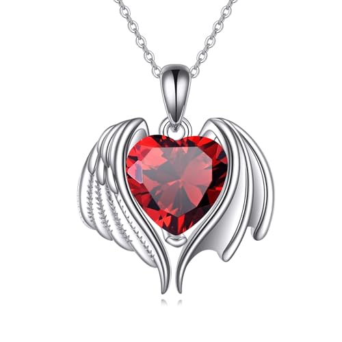 ONEFINITY Engel Teufel Flügel Kette 925 Sterling Silber Herz Kette Dämon Engel Flügel Anhänger Schmuck Geschenk für Damen