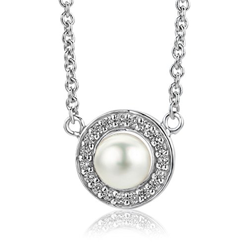 Miore Damen Sterling Silber (925) Halskette mit Perle und Brillantschliff Zirkonia 45 cm Silberkette