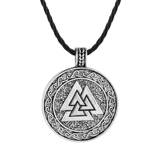 Keltischer Knoten Nodische Wikinger Runen Anhänger Halskette für Männer Frauen Valknut Original Charm Schwarze Lederkette Amulett