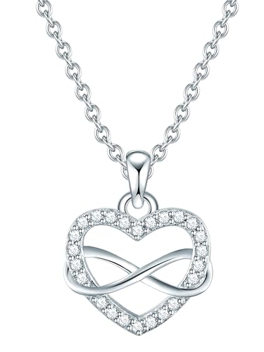Rafaela Donata Damen Kette mit Herz Anhänger 925/- Sterling Silber Zirkonia weiß und Infinity Symbol - Silberhalskette Herzkette Unendlichkeitszeichen