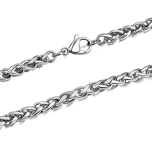 Gualiy Halskette Edelstahl Männer, Weizen Kette Halskette 5mm Breite, Silber Kette Ohne Anhänger 90 cm Lang