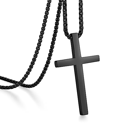 Jiamiaoi Kreuz Kette Schwarz für Herren und Damen - Silberkette 925 Mit Kreuz Anhänger - 26 Inches