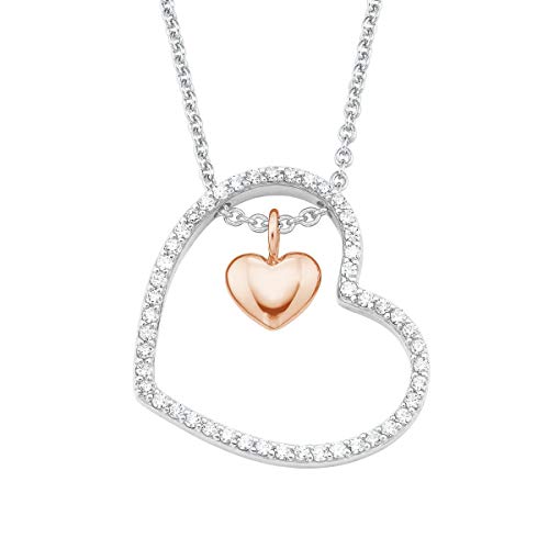 s.Oliver Kette mit Doppelherz Anhänger für Damen, Zirkonia und 925 Sterling Silber, Teil-rhodiniert