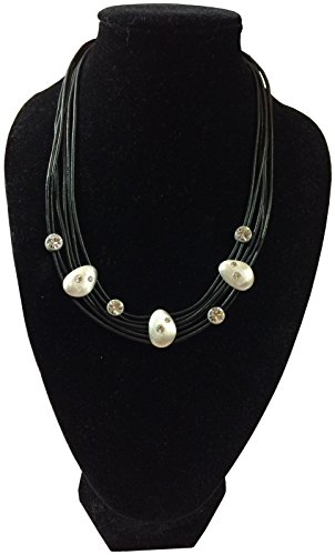 Vexcon Damen Halskette, Lederkette mit Metallapplikationen und Glaskristallen, mit Karabinerverschluß, größenverstellbar 44-51 cm Länge