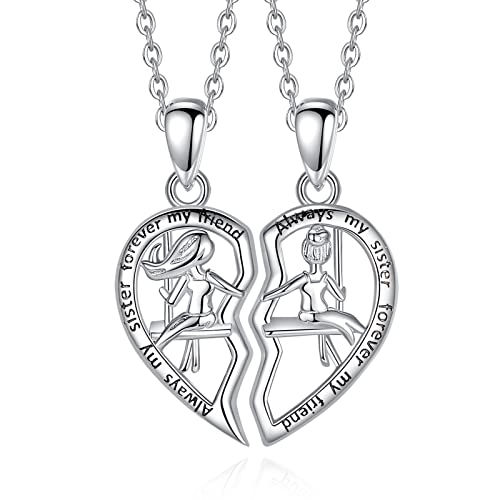 AEONSLOVE Schwester Kette Silber 925 Beste Freundin Anhänger Halskette für 2, BFF Schmuck Geschenk für Schwester Freundschaft, 45,7 CM Kette