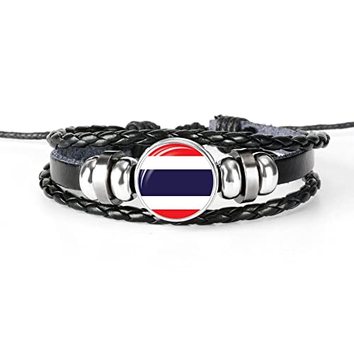 Strickseil-Armband – Thailand-Flagge,Geflochtenes Armband,Lederkette,Kristall-Armband,Souvenir,Verstellbares Unisex-Armband,Modisches,Handgefertigtes Fan-Armband Für Besondere Tagesgeschenke,Wi