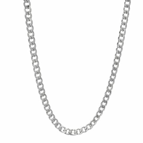 fdsmall Kubanische Link Kette Halskette 3mm Edelstahl Miami Silber Seil Kette Halskette Hip-Hop,Cool Stil Schmuck für Männer und Jungen (Kettenbreite 7mm, Länge 55cm)