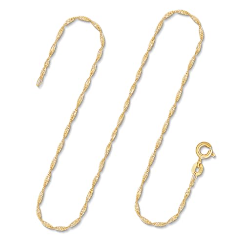 EDELIND Singapurkette Gold 1.2 mm Goldkette Damen Echt Gold 585 (14 Karat) Gelbgold, Kette Gold mit Stempel, Halskette Damen mit Federring, Länge 42 cm, Gewicht ca. 1.2 g