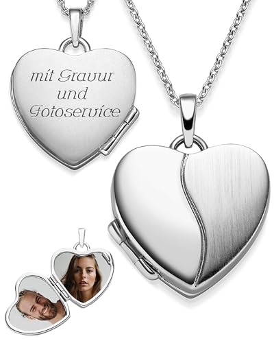 Herz Medaillon zum Öffnen für Bilder Silber 925 | Kette Damen Medallion mit Bild | Foto Amulett Anhänger Herzmedallion | Halskette Herzkette mit Gravur