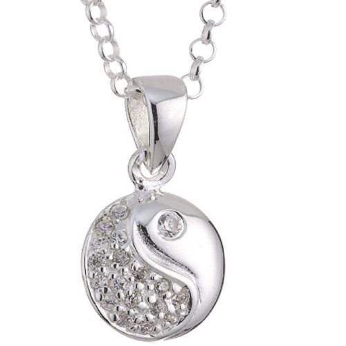 Vinani Anhänger Ying Yang mit Zirkonia weiß mit Erbskette 50 cm Sterling Silber 925 Kette Italien Yin Yang AYY-T50