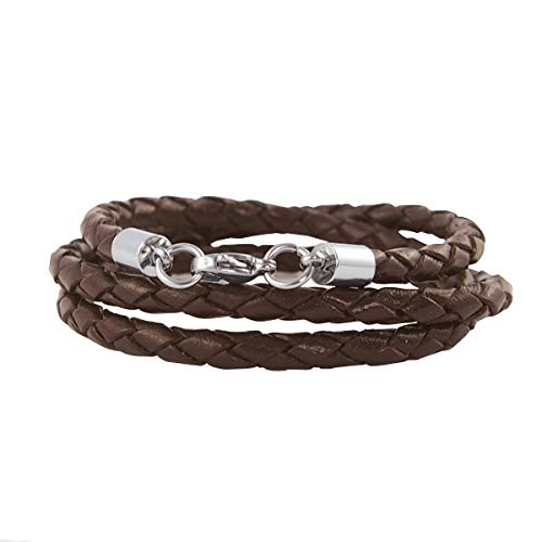 König Design Lederkette Lederband Leder-Armband 4 mm Herren Halskette Braun 45 cm lang mit Karabinerverschluss geflochten