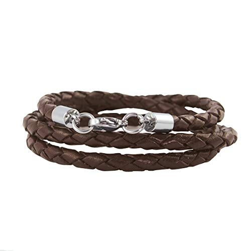 König Design Lederkette Lederband Leder-Armband 5 mm Herren Halskette Braun 50 cm lang mit Karabiner-Verschluss Silber geflochten